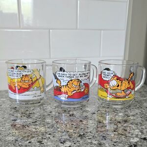 Set of 3 Vintage 1978 McDonald's Garfield Glass‎ Cups Anchor Hocking